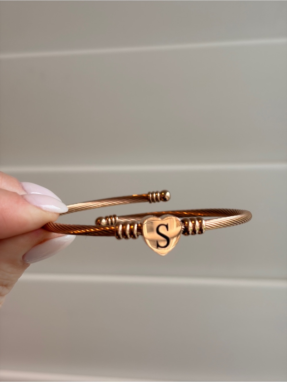 Personalized Rose Gold Plated Initial 'S' Cable Cuff Bracelet